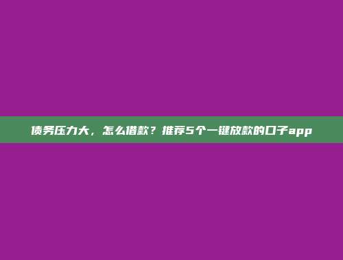 债务压力大，怎么借款？推荐5个一键放款的口子app