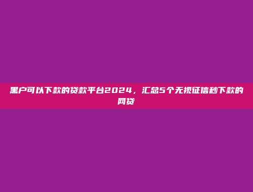 黑户可以下款的贷款平台2024，汇总5个无视征信秒下款的网贷