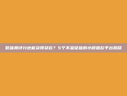 低信用评分也能获得贷款？5个不查征信的小额借款平台揭晓