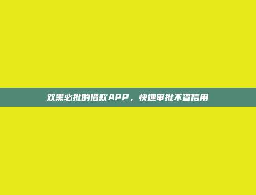 双黑必批的借款APP，快速审批不查信用