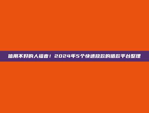 信用不好的人福音！2024年5个快速放款的借款平台整理