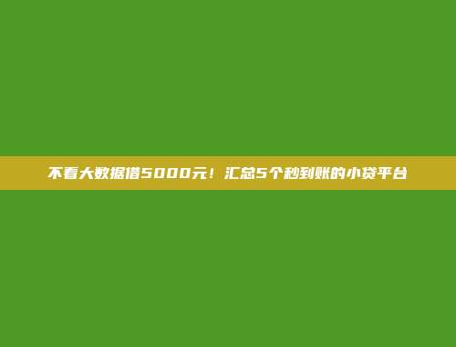 不看大数据借5000元！汇总5个秒到账的小贷平台