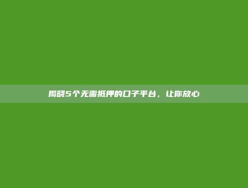 揭晓5个无需抵押的口子平台，让你放心