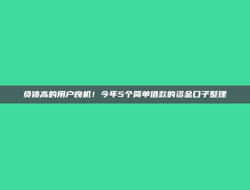 负债高的用户良机！今年5个简单借款的资金口子整理