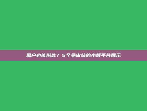 黑户也能借款？5个免审核的小额平台展示