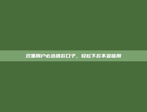 双黑用户必选借款口子，轻松下款不查信用