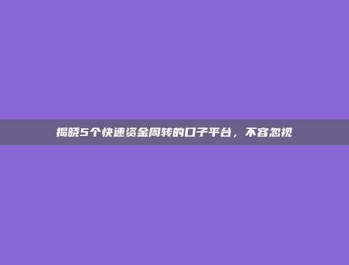 揭晓5个快速资金周转的口子平台，不容忽视