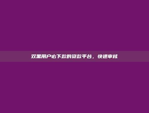 双黑用户必下款的贷款平台，快速审核