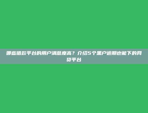 哪些借款平台的用户满意度高？介绍5个黑户逾期也能下的网贷平台