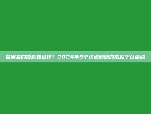 信用差的借款者选择！2024年5个快速到账的借款平台盘点