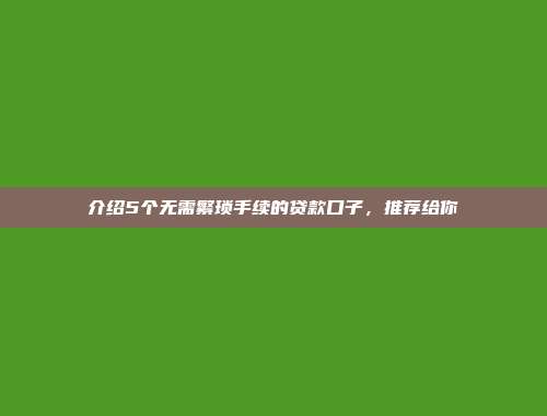 介绍5个无需繁琐手续的贷款口子，推荐给你