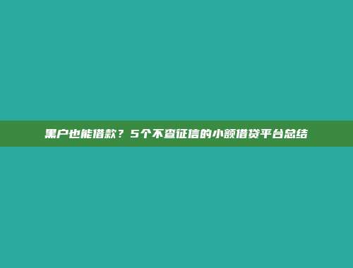 黑户也能借款？5个不查征信的小额借贷平台总结