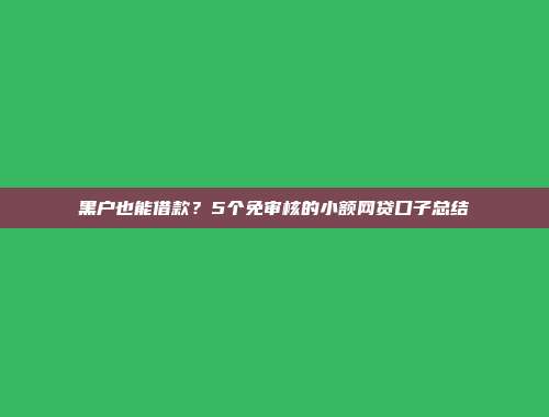 黑户也能借款？5个免审核的小额网贷口子总结