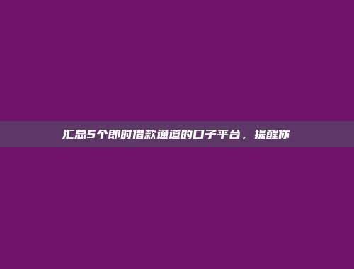 汇总5个即时借款通道的口子平台，提醒你