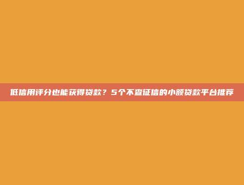 低信用评分也能获得贷款？5个不查征信的小额贷款平台推荐