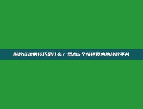 借款成功的技巧是什么？盘点5个快速反应的放款平台