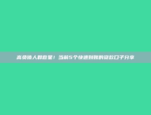 高负债人群救星！当前5个快速到账的贷款口子分享