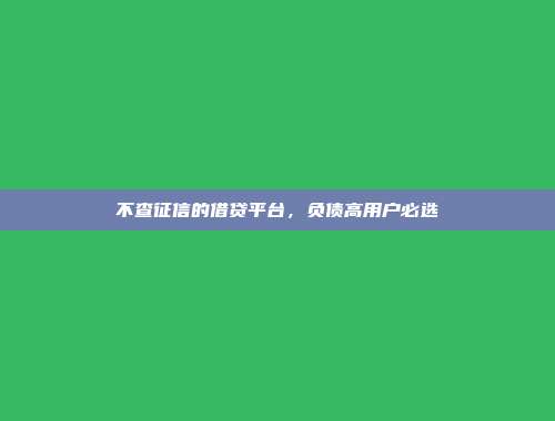 不查征信的借贷平台，负债高用户必选