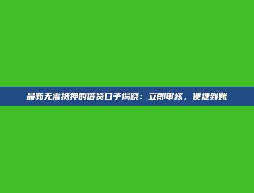 最新无需抵押的借贷口子揭晓：立即审核，便捷到账