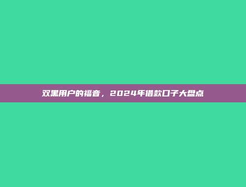 双黑用户的福音，2024年借款口子大盘点