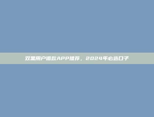 双黑用户借款APP推荐，2024年必选口子