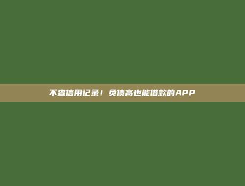 不查信用记录！负债高也能借款的APP