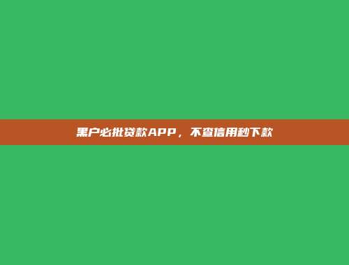 黑户必批贷款APP，不查信用秒下款