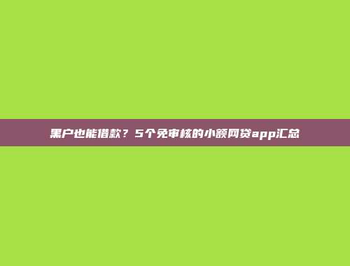 黑户也能借款？5个免审核的小额网贷app汇总