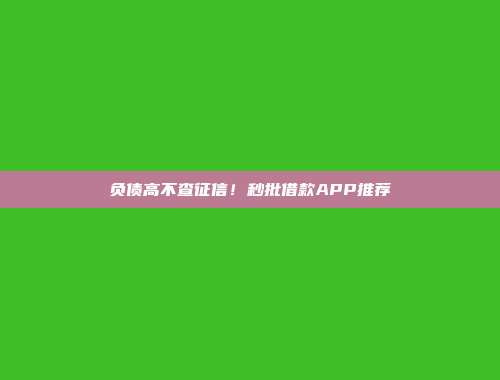 负债高不查征信！秒批借款APP推荐