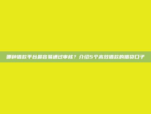 哪种借款平台最容易通过审核？介绍5个高效借款的借贷口子