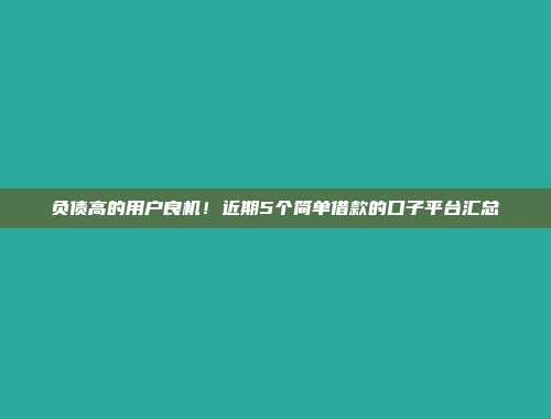 负债高的用户良机！近期5个简单借款的口子平台汇总