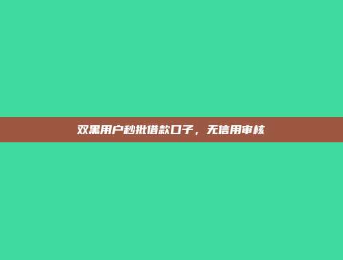 双黑用户秒批借款口子，无信用审核