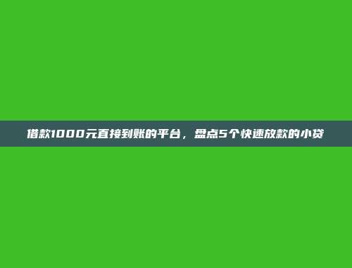 借款1000元直接到账的平台，盘点5个快速放款的小贷