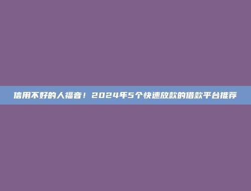 信用不好的人福音！2024年5个快速放款的借款平台推荐