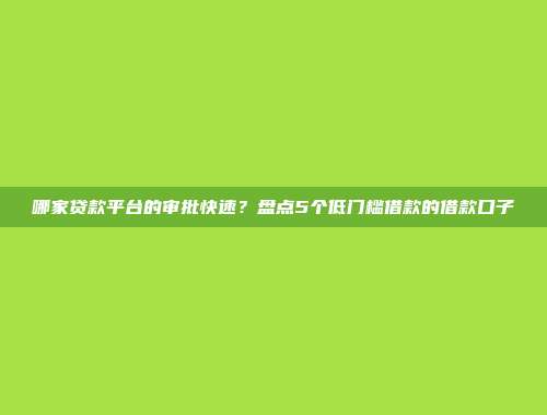 哪家贷款平台的审批快速？盘点5个低门槛借款的借款口子