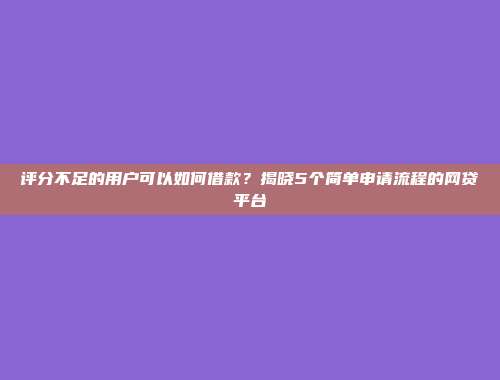 评分不足的用户可以如何借款？揭晓5个简单申请流程的网贷平台