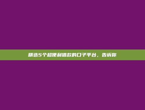 精选5个超便利借款的口子平台，告诉你