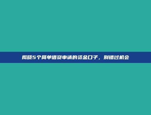 揭晓5个简单借贷申请的资金口子，别错过机会