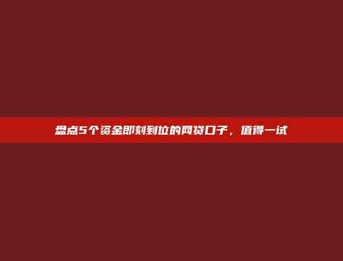 盘点5个资金即刻到位的网贷口子，值得一试