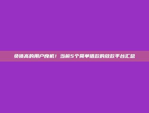 负债高的用户良机！当前5个简单借款的放款平台汇总