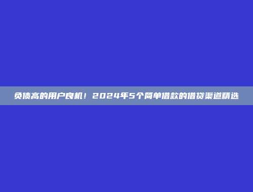 负债高的用户良机！2024年5个简单借款的借贷渠道精选