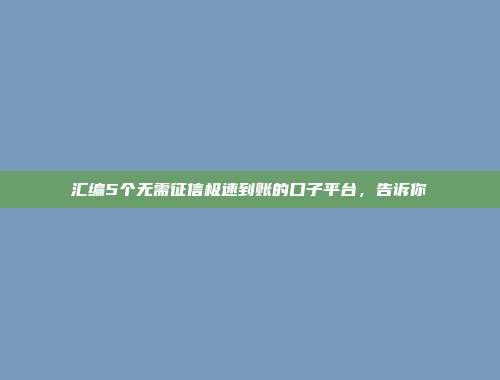 汇编5个无需征信极速到账的口子平台，告诉你