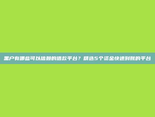 黑户有哪些可以信赖的借款平台？精选5个资金快速到账的平台