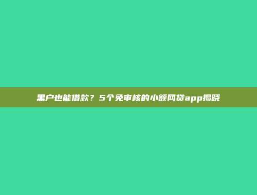 黑户也能借款？5个免审核的小额网贷app揭晓