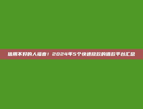 信用不好的人福音！2024年5个快速放款的借款平台汇总