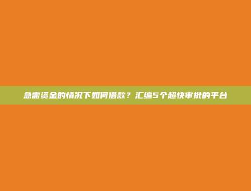 急需资金的情况下如何借款？汇编5个超快审批的平台