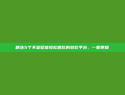 精选5个不查征信轻松借款的放款平台，一看便知