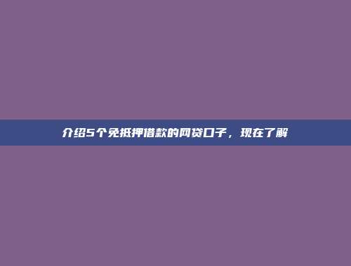 介绍5个免抵押借款的网贷口子，现在了解