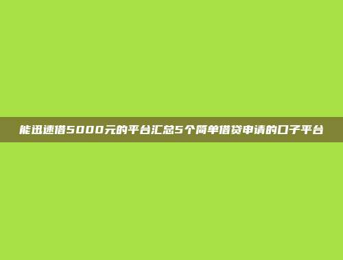 能迅速借5000元的平台汇总5个简单借贷申请的口子平台