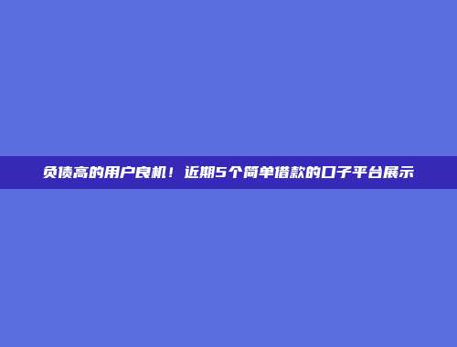 负债高的用户良机！近期5个简单借款的口子平台展示